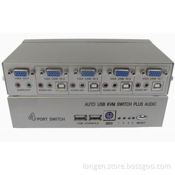 USB KVM switch with audio, metal case, 4 ports